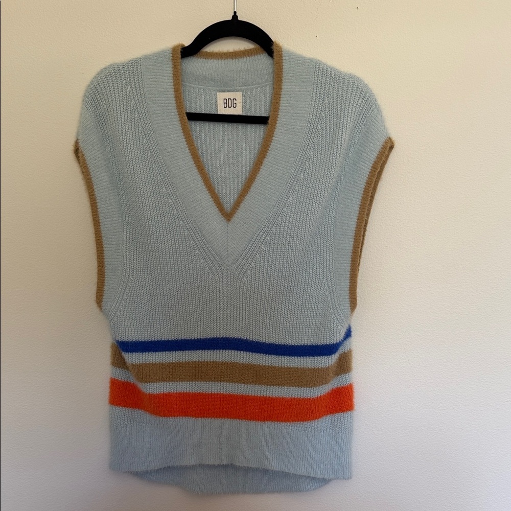 BDG V-Neck Sweater - Light Blue, Tan, and Orange